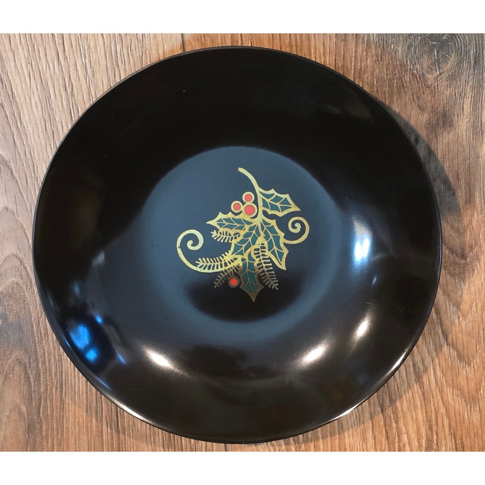 Couroc of Monterey Black Holly Berry Bowl Christmas Mid‎ Century Modern 8 in
